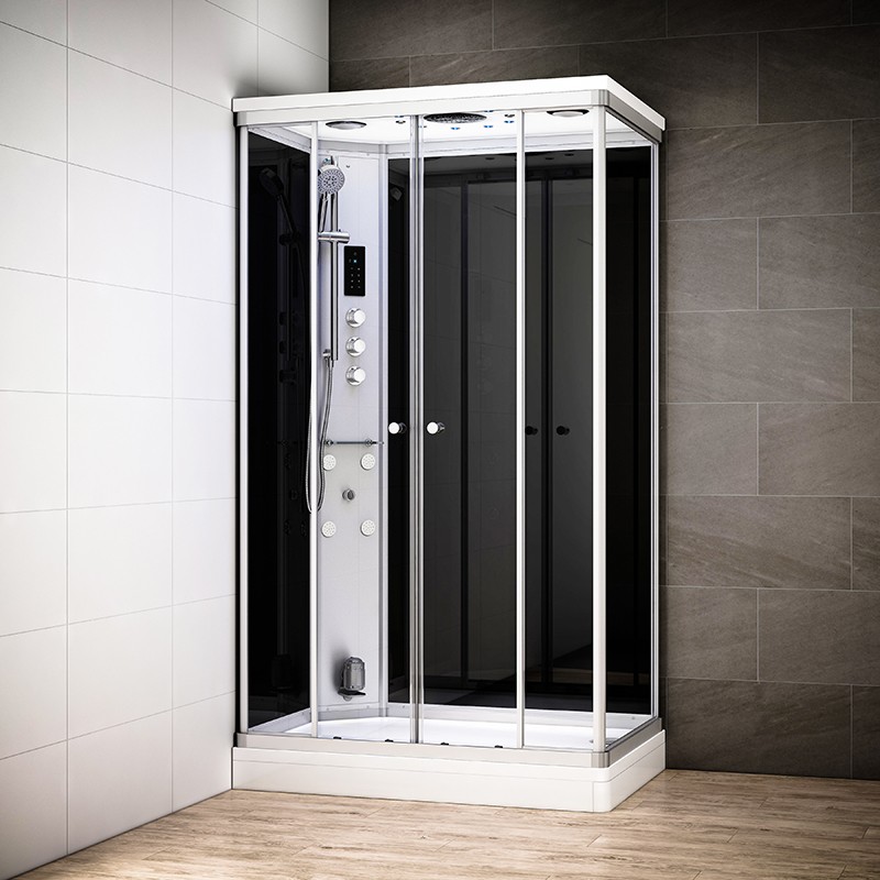 Cabine douche hammam SILVER rectangulaire | Version gauche avec vitres noires Cabine douche hammam SILVER rectangulaire | Version gauche avec vitres noires