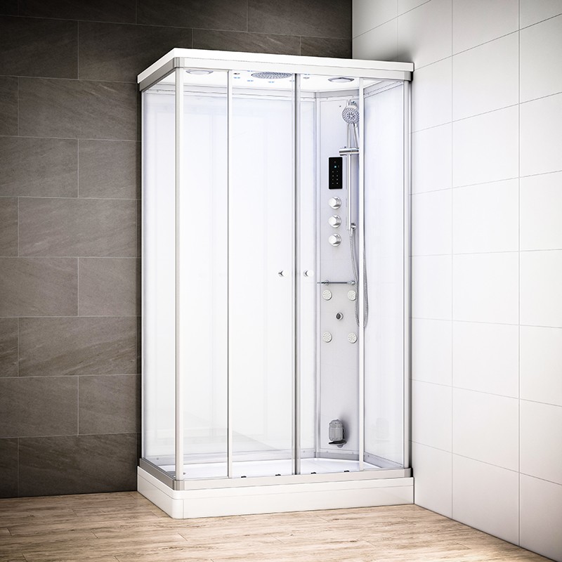 Cabine douche hammam SILVER rectangulaire | Version droite avec vitres blanches