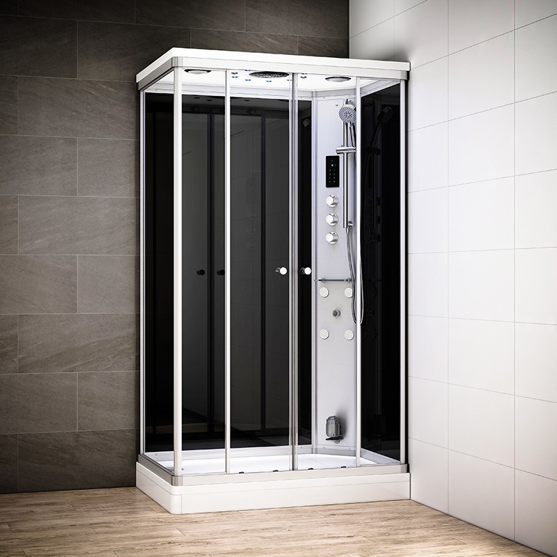 Cabine douche hammam SILVER rectangulaire | Version droite avec vitres noires Cabine douche hammam SILVER rectangulaire | Version droite avec vitres noires