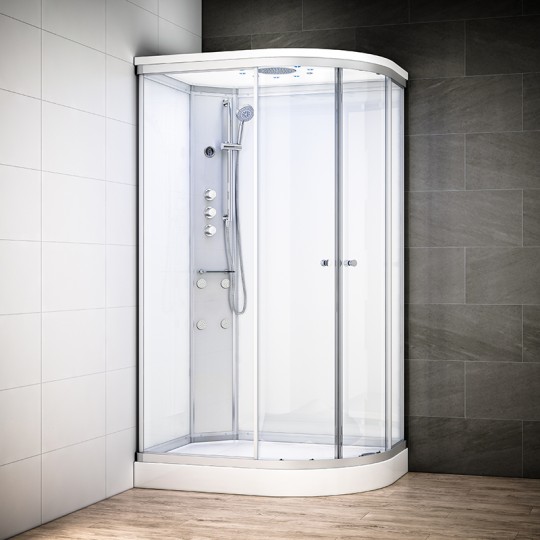 Cabine douche hydromassage SILVER asymétrique | Version gauche avec vitres blanches