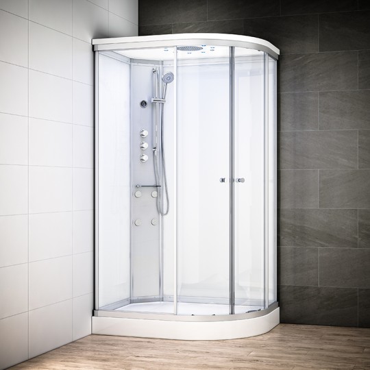 Cabine douche hydromassage 120x90 SILVER Blanc asymétrique