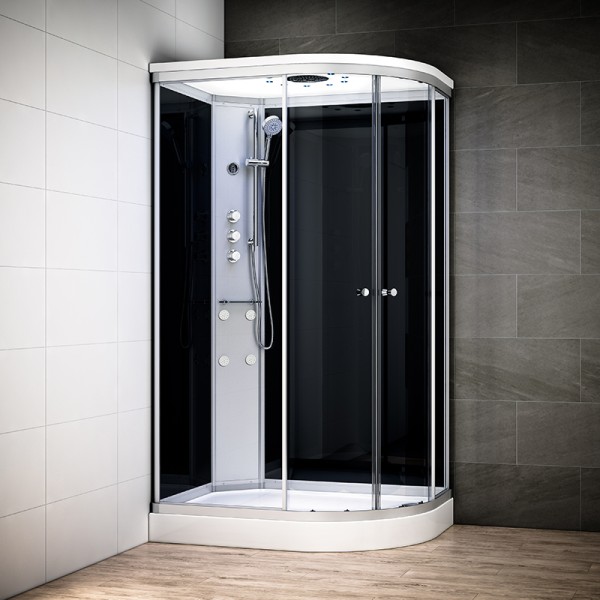 Cabine douche hydromassage SILVER asymétrique | Version droite avec vitres noires