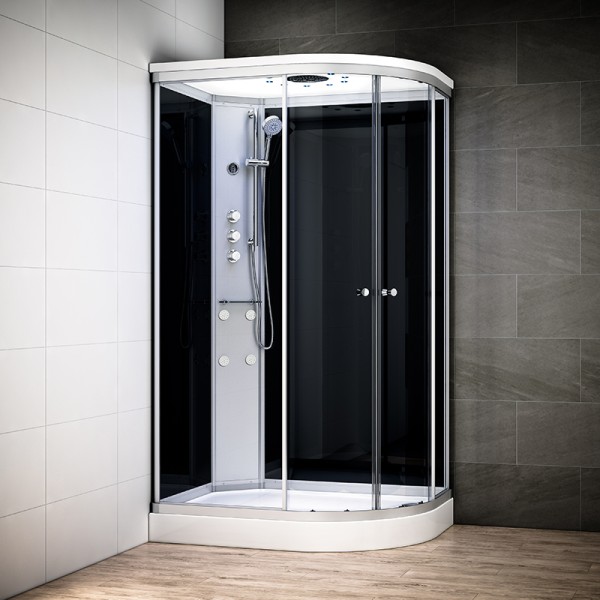 Cabine douche hydromassage 120x90 SILVER Noir asymétrique