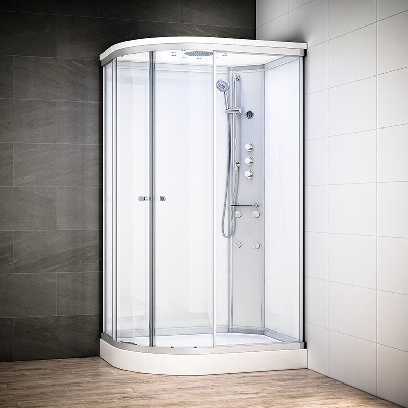Cabine douche hydromassage SILVER asymétrique | Version droite avec vitres blanches Cabine douche hydromassage SILVER asymétrique | Version droite avec vitres blanches