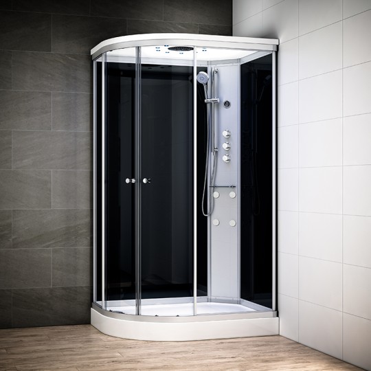 Cabine douche hydromassage SILVER asymétrique | Version droite avec vitres noires
