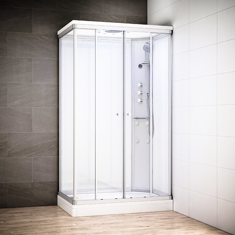 Cabine douche hydromassage SILVER rectangulaire | Version droite avec vitres blanches