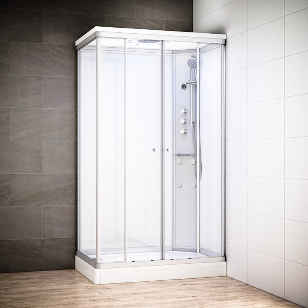 Cabine douche hydromassage 140x90 SILVER Blanc rectangulaire