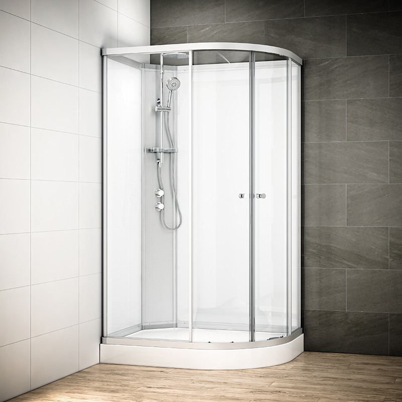 Cabine douche intégrale SILVER asymétrique | Version gauche avec vitres blanches Cabine douche intégrale SILVER asymétrique | Version gauche avec vitres blanches