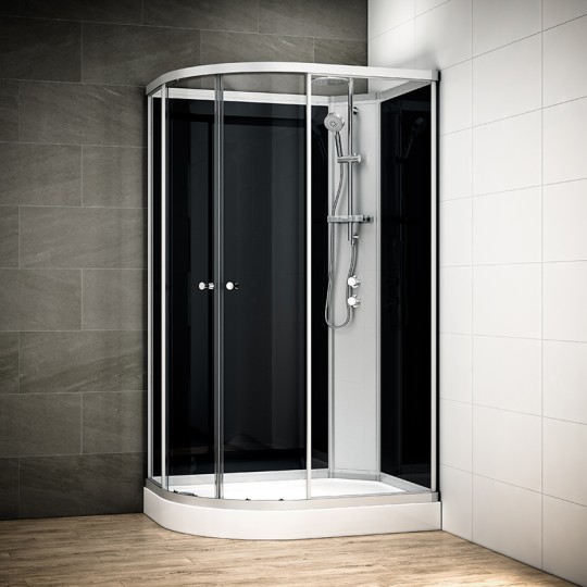 Cabine douche intégrale SILVER asymétrique | Version droite avec vitres noires
