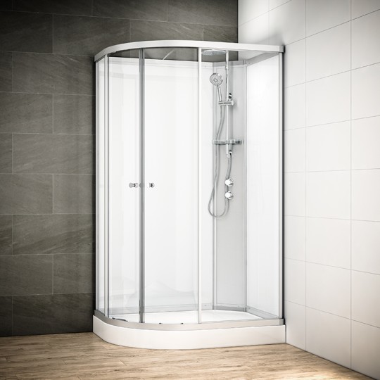 Cabine douche intégrale SILVER asymétrique | Version droite avec vitres blanches