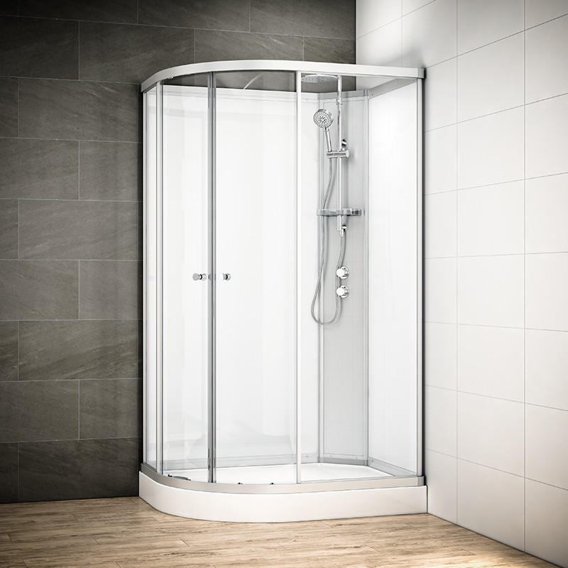 Cabine douche intégrale SILVER asymétrique | Version droite avec vitres blanches Cabine douche intégrale SILVER asymétrique | Version droite avec vitres blanches
