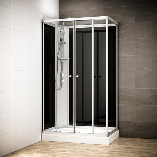 Cabine douche intégrale SILVER rectangulaire | Version gauche avec vitres noires