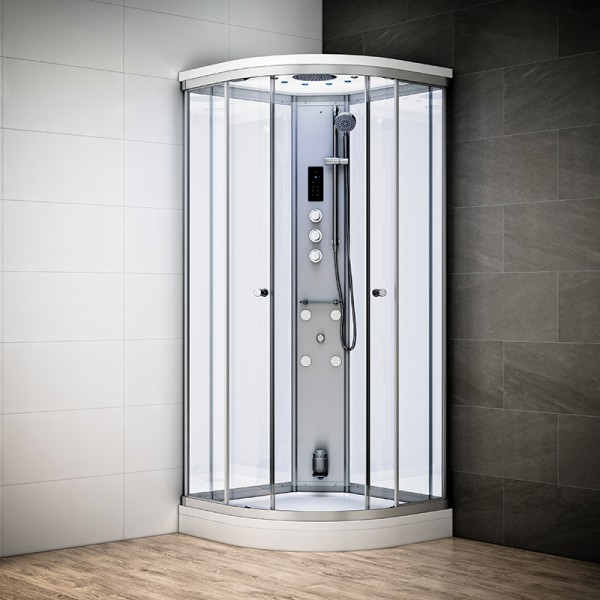 Cabine douche hammam 100 x 100 SILVER Blanc quart de rond