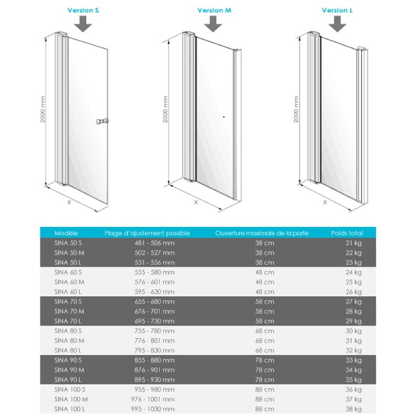 Porte de douche 100 cm pivotante SINA verre Nanotech