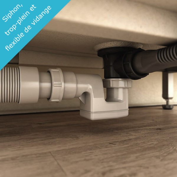 Siphon plat et flexible 40mm fournis pour un raccordement facile